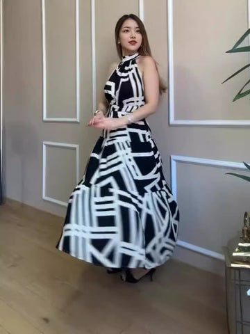 Summer New Fashion Temperament Round Collar Printing Dress